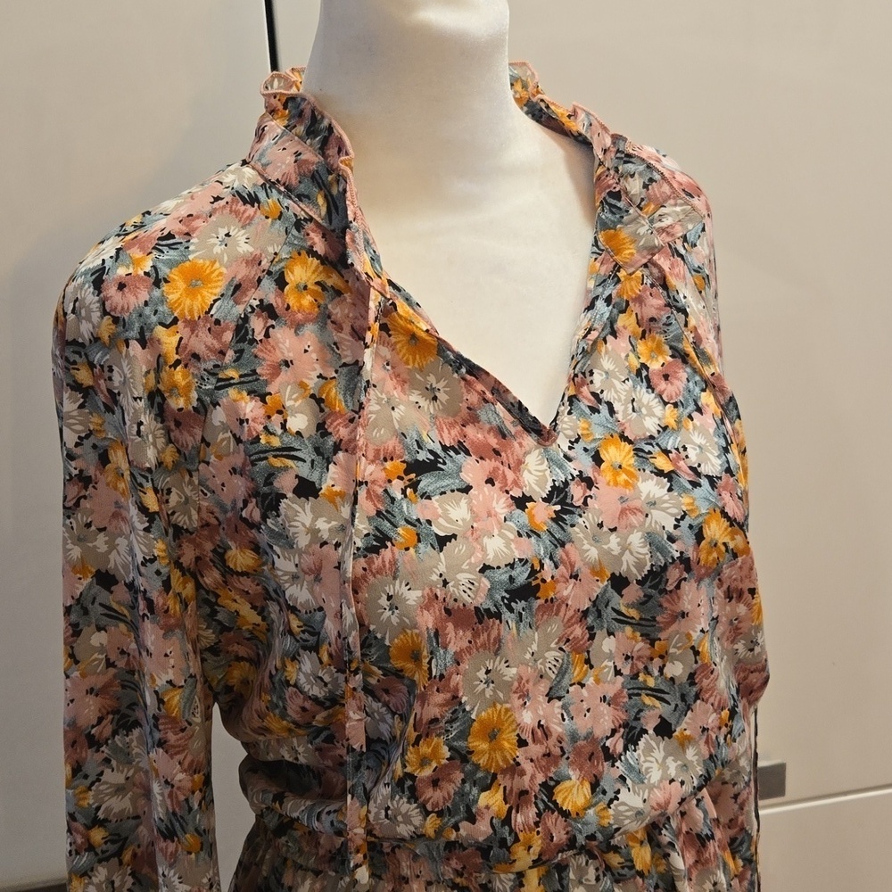 NWT Allegra K Womens Boho Floral Long Sleeve Ruffle Chiffon Size Large - Picture 2 of 11